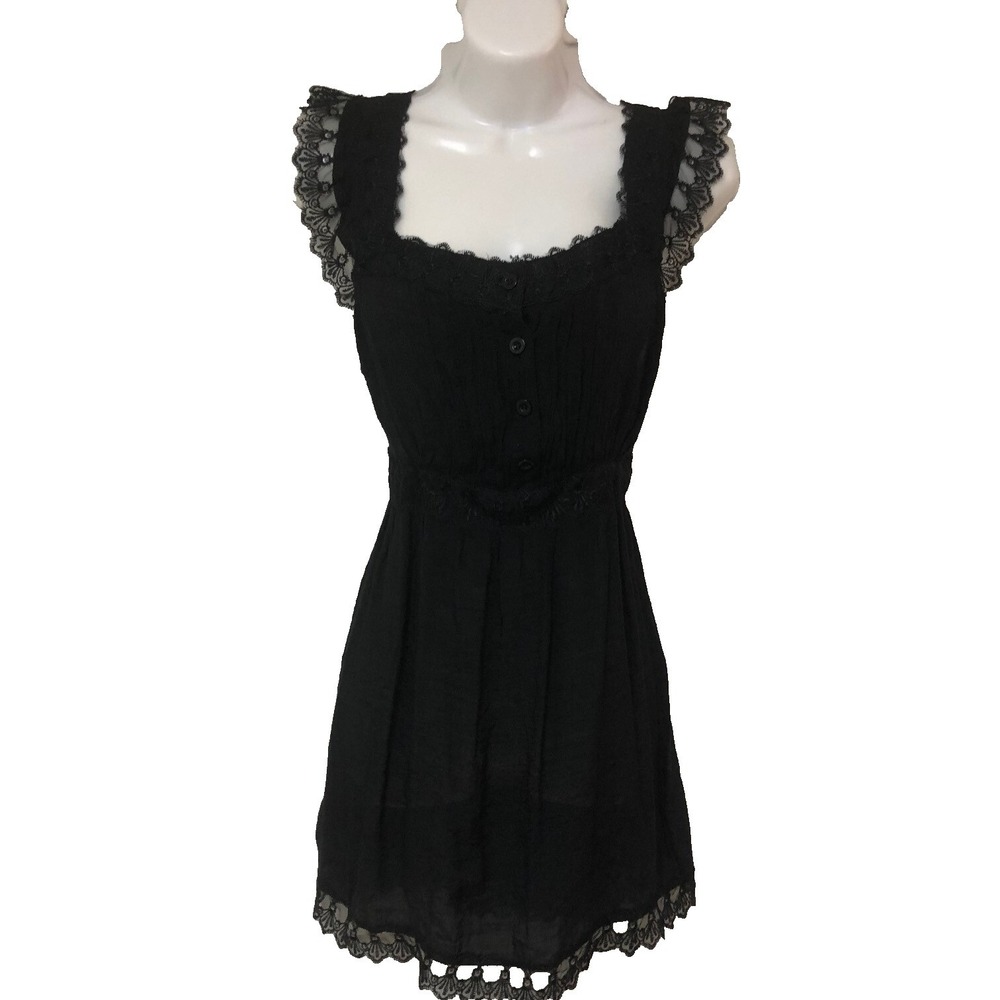 Y2K Womens‎ Babydoll Top Lace Gauze Whimsigoth Fairy Festival Pintuck Black M